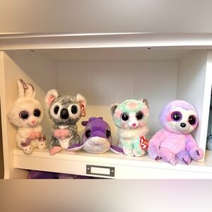 TY Beanie Boo lot of 5–Karli koala, Dreamy sloth, Opal cat, Flips dolphin plush